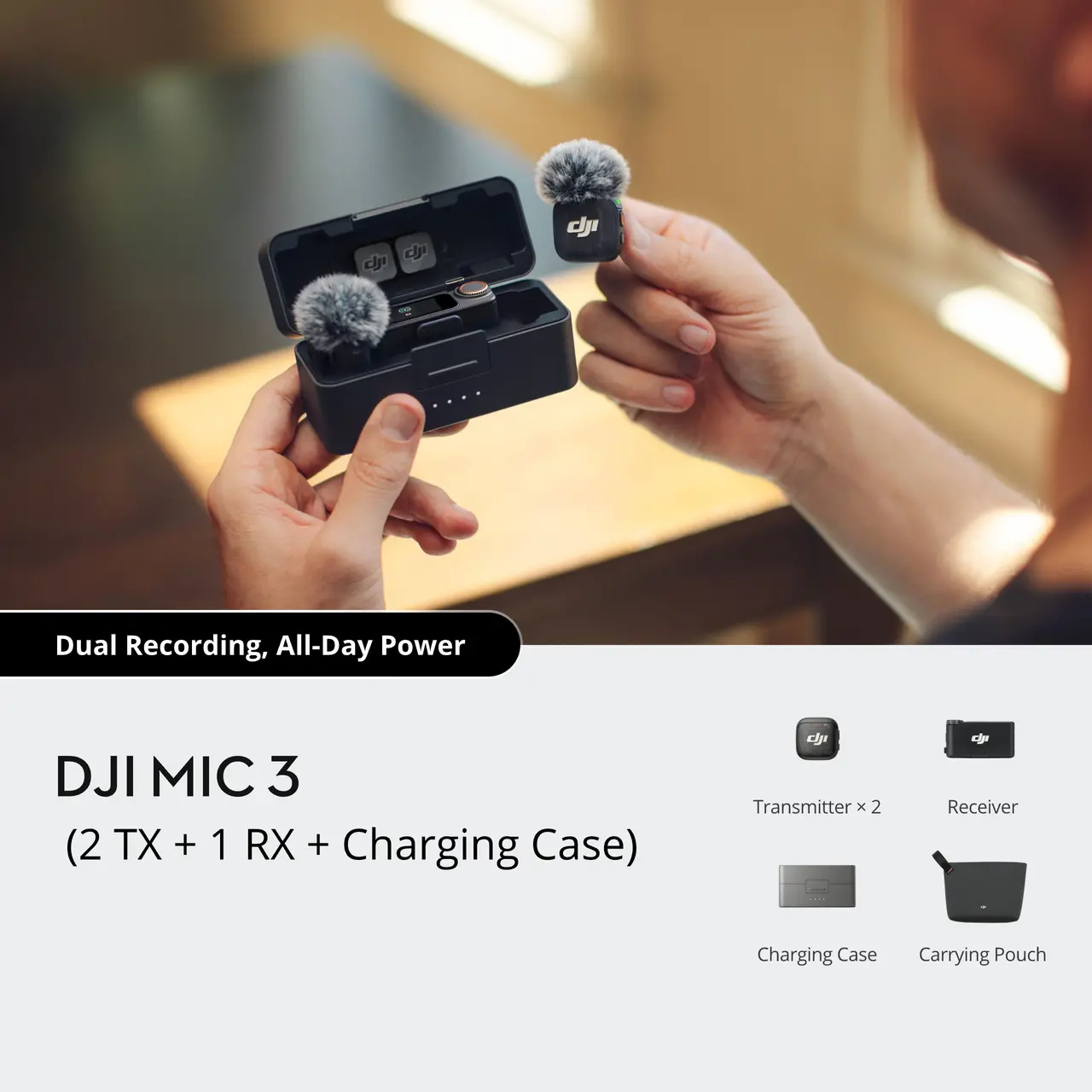 Microfone DJI Mic 3 (2 TX + 1 RX + Case de carregamento) - Imagem 3